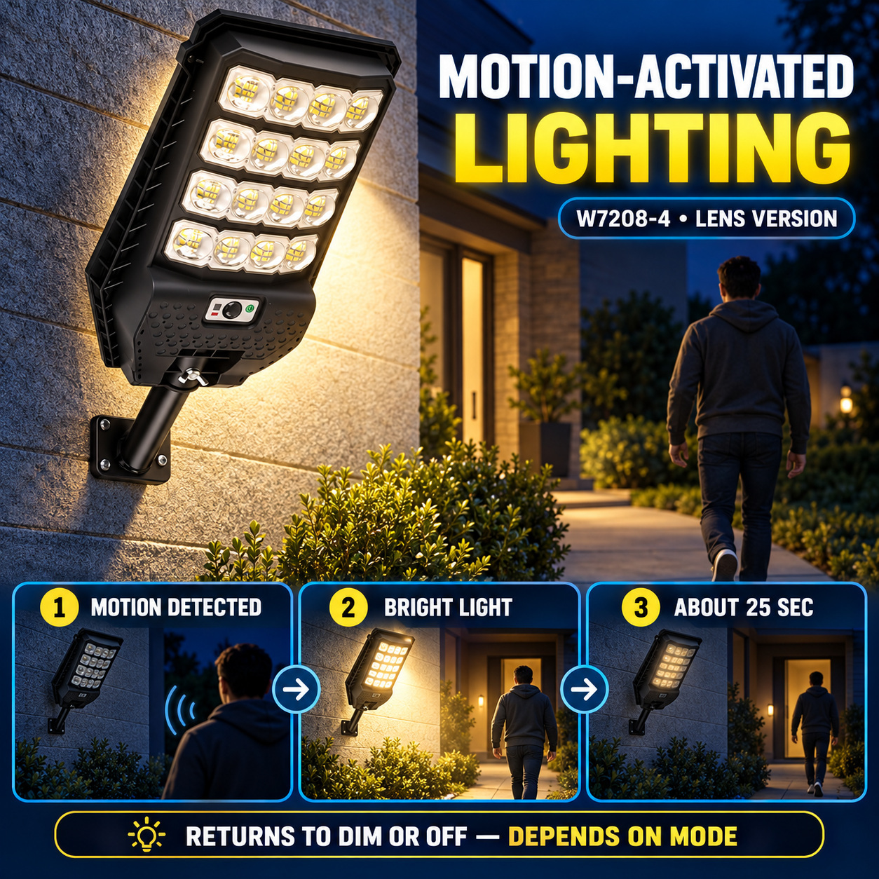 Solar Powered Motion Sensor Outdoor Light W7208 4 Black For Garden Yard Street Wall LED - Image 4