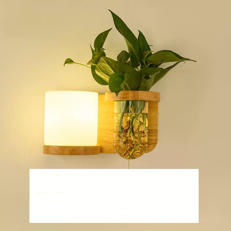 Green Plant Solid Wood Corridor Decoration Bedroom Bed Creative Wall Lamp - Image 5