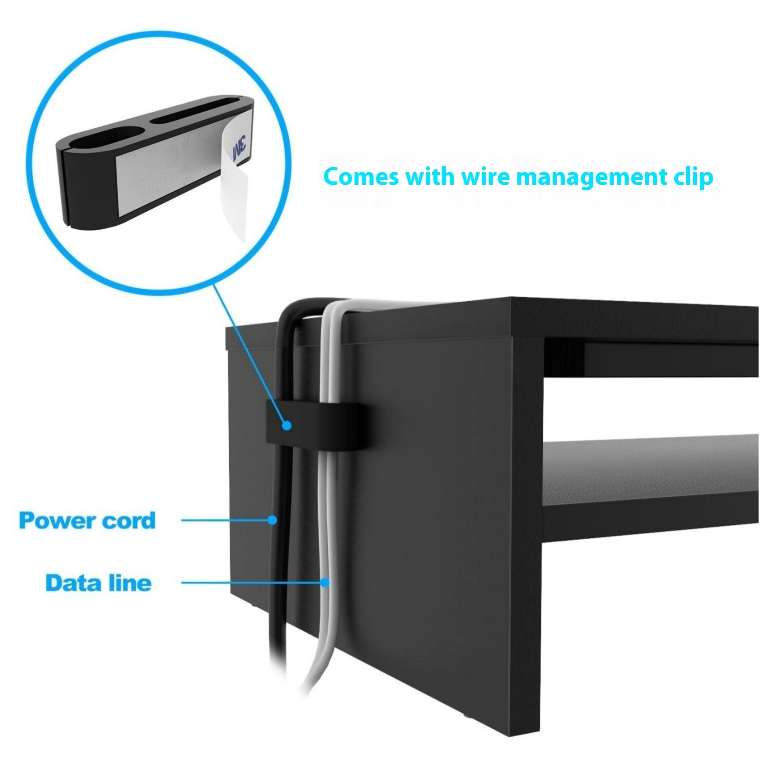 High Quality Black Wooden Double Storage Monitor Riser - Image 2