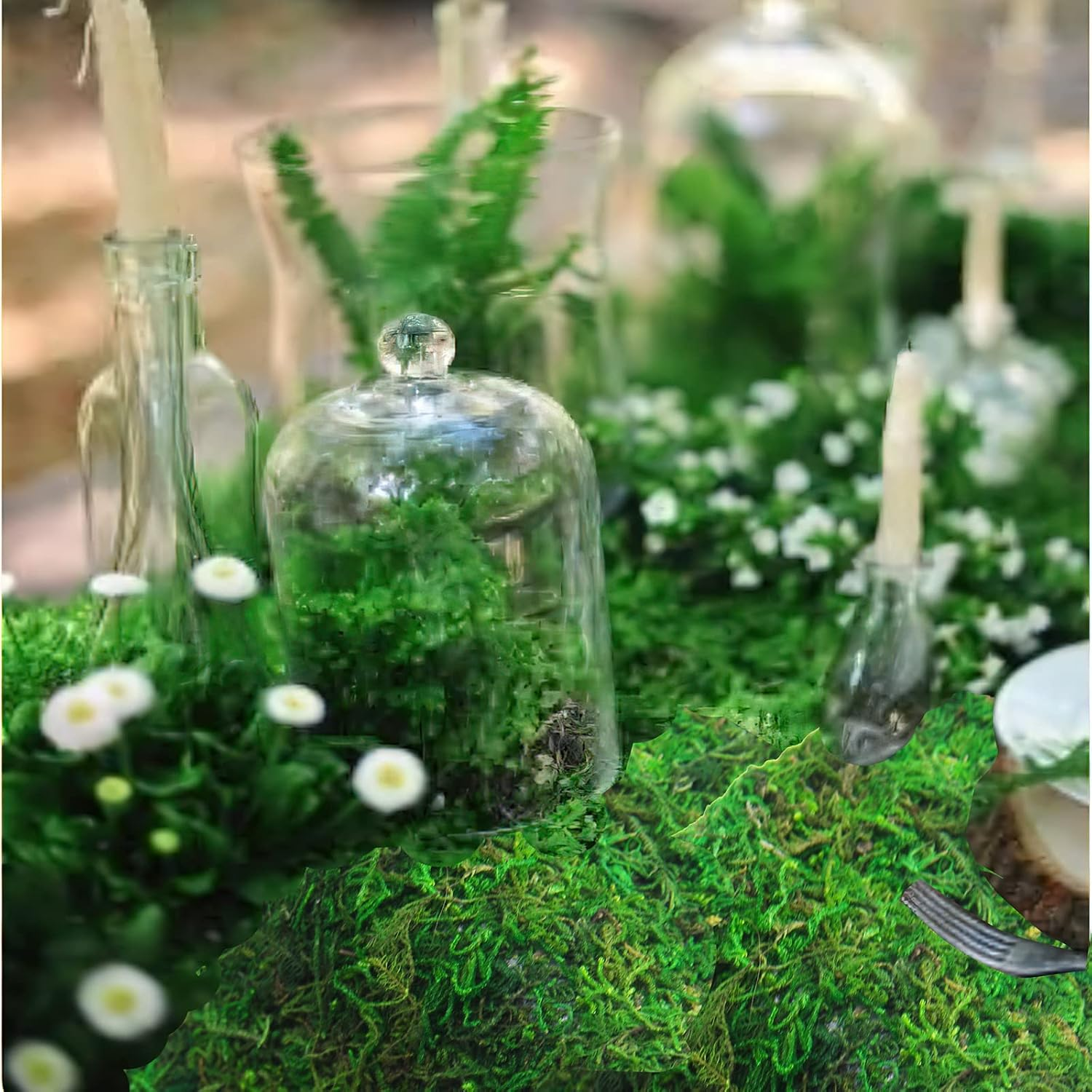 2 Pcs Floral Moss Roll Rug 4" X 48" Dried Moss Mat for Crafts Table Runner Fairy Gardens Wedding Woodland Decor Preserved Green Moss Sheets for Forest Decoration Carpet Grass Wall 10X120Cm - Image 3
