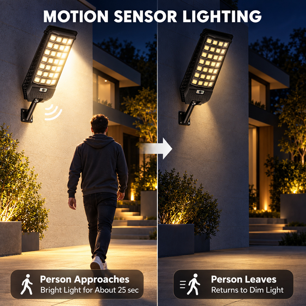 Solar Powered Motion Sensor Outdoor Light W7207 7 Black For Garden Yard Street Wall LED - Image 5
