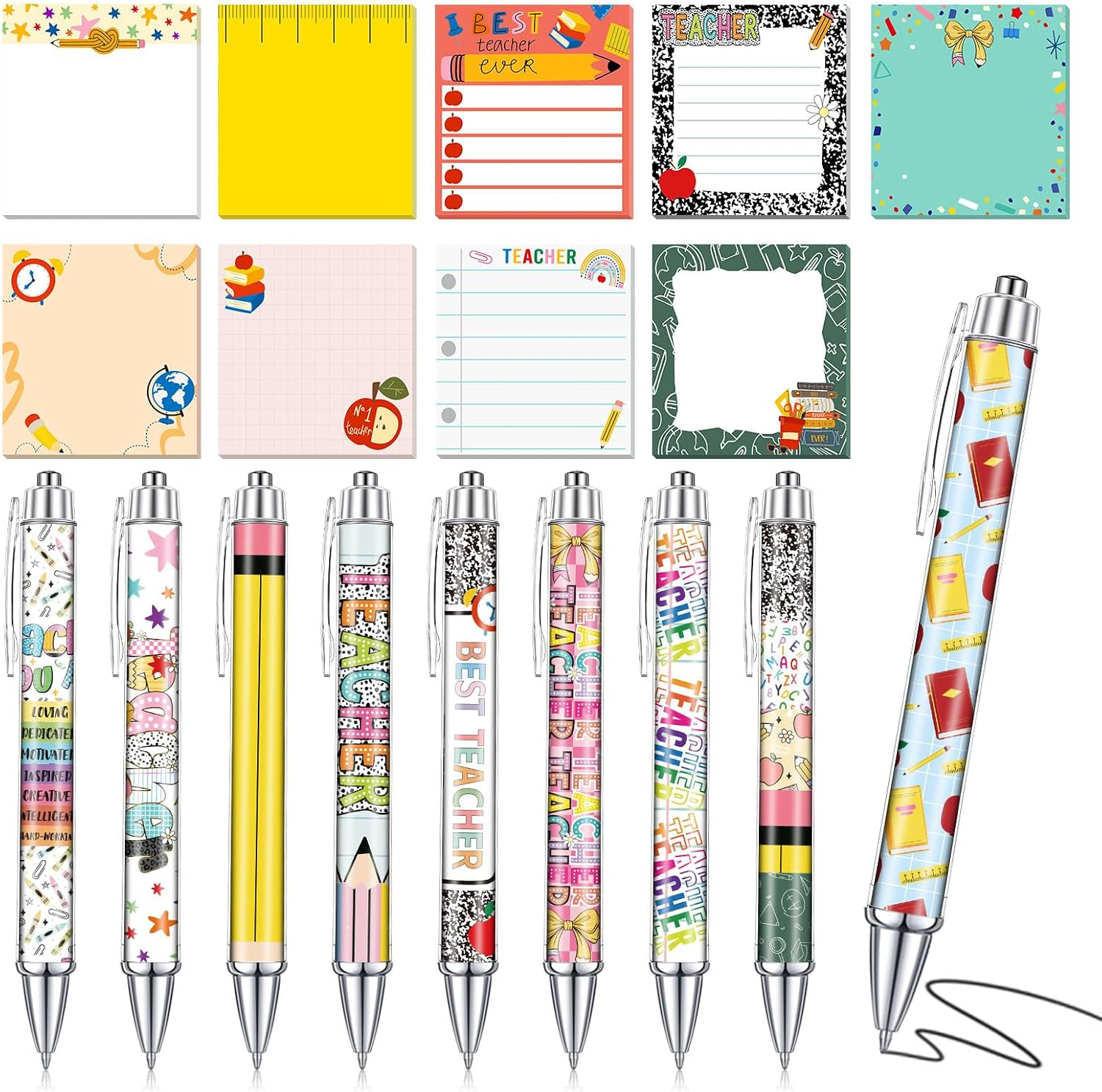 18 Pcs Teacher Desk Accessories, 9 Set Sticky Note & Pens