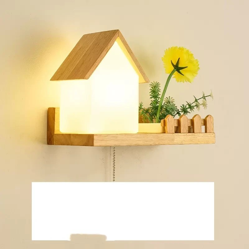 Green Plant Solid Wood Corridor Decoration Bedroom Bed Creative Wall Lamp - Image 9