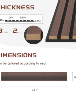 Alternative view of 2 Pack Acoustic Wood Wall Panels, 94.5" X 12" Wood Slat Panels,Walnut
